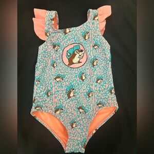 Kids Swim One Piece with Cartoon Print - Blue and Pink